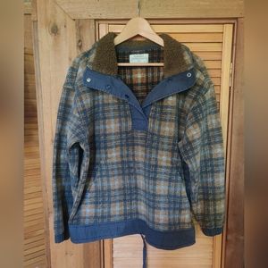 REI Cooperative Women's L Fleece Pullover Plaid 1/2 Snap & pocket